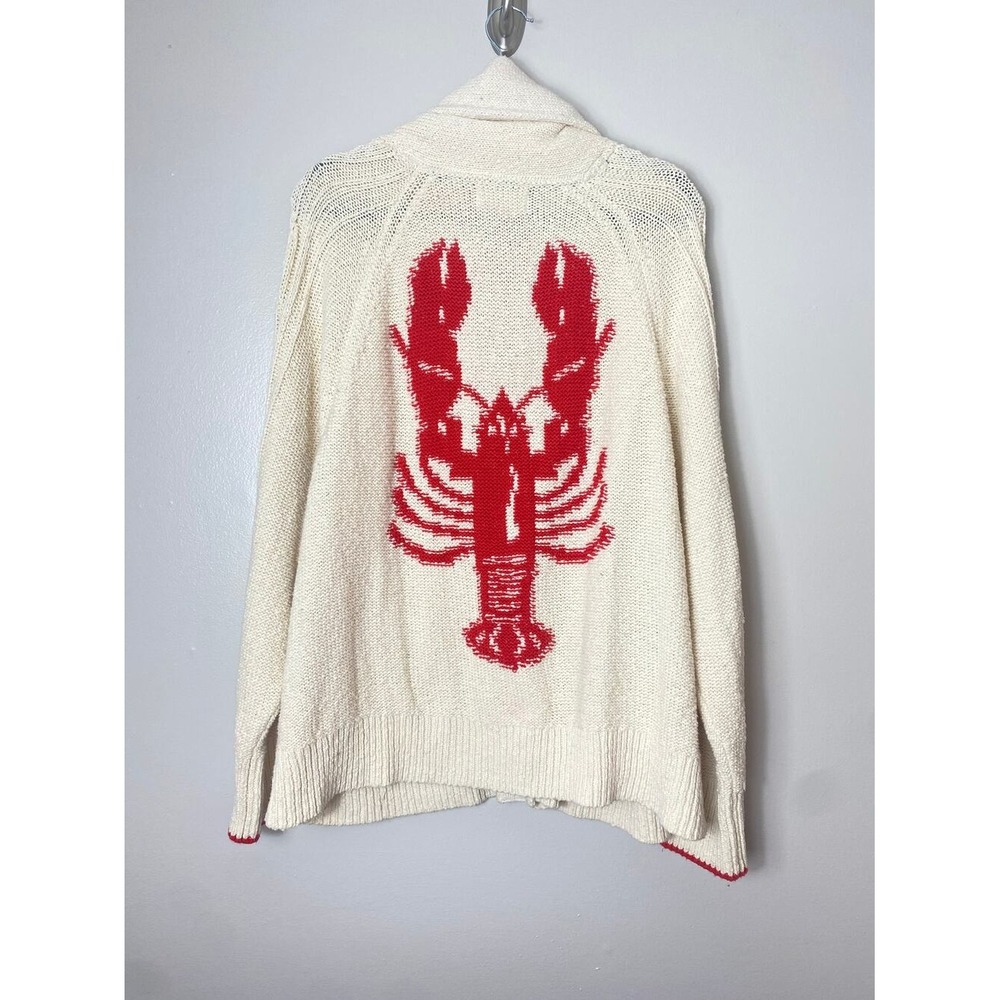 Anthropologie Cardigan Sweater 3X Red Lobster Nautical Beach Vacation Coastal
